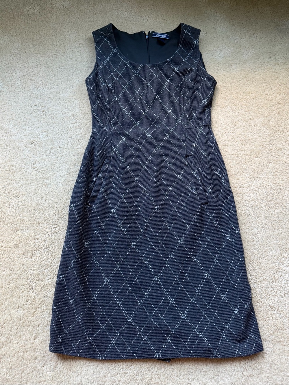 Lands' End Gray Argyle Sleeveless Sheath Dress Jumper - Size 6 - EUC - Stretch